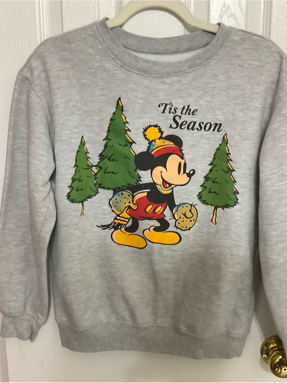 Disney Gray Crewneck Sweatshirt with Mickey Holiday Graphic